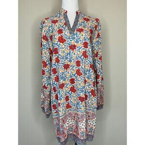 SundayUp Floral Dress Sz Large Cream Orange Gold Blue Boho